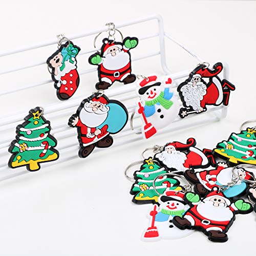 FLOFIA 48pcs Llavero Navidad PVC Santa Claus Llavero Papa Noél Árbol de Navidad Muñeco de Nieve Regalo Creativo Navidad para Niños Cumpleaños Decoración Bolso Monedero (6 Estilos)