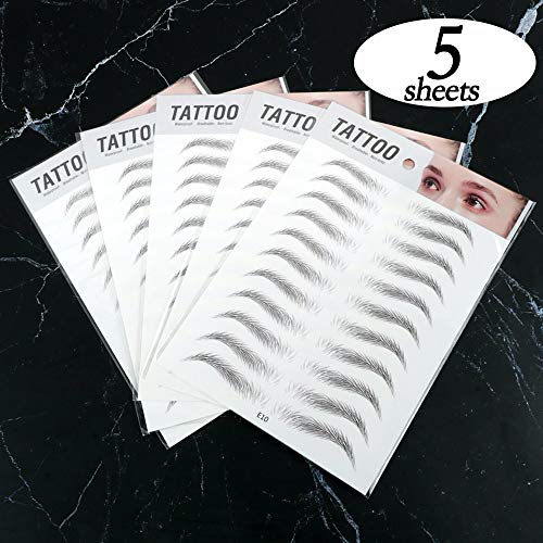 FLOFIA 55 Pares de Pegatinas de Cejas Tatuaje Tatoo 3D Naturales Cejas Adhesivas Auténticas con Forma De Cabello Impermeable Waterproof Larga Duración para Mujer Hombre Unisex Maquillaje (5 hojas)