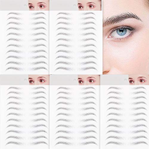 FLOFIA 55 Pares de Pegatinas de Cejas Tatuaje Tatoo 3D Naturales Cejas Adhesivas Auténticas con Forma De Cabello Impermeable Waterproof Larga Duración para Mujer Hombre Unisex Maquillaje (5 hojas)