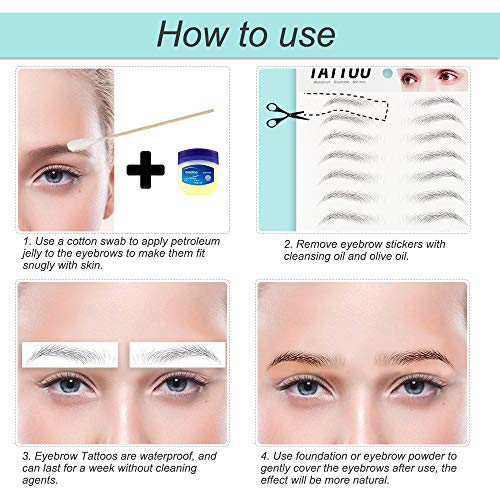 FLOFIA 55 Pares de Pegatinas de Cejas Tatuaje Tatoo 3D Naturales Cejas Adhesivas Auténticas con Forma De Cabello Impermeable Waterproof Larga Duración para Mujer Hombre Unisex Maquillaje (5 hojas)