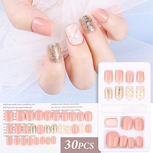 FLOFIA 90pcs Uñas Postizas Colores con Pegamento Cubierta Completa Puntas Uñas Falsas Cuadradas Acrílicas Kit Limas de Uñas Palo de Naranja Accesorios y Preparación de Uñas, 3 Cajas 12 Tamaños