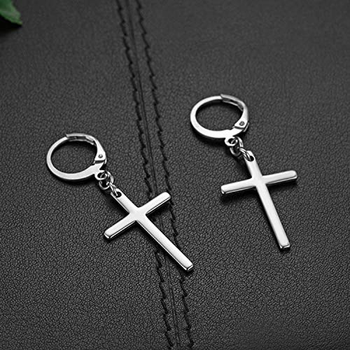 Flongo Pendientes de cruz largo pendientes de aros pequeños, Pendientes de acero inoxidable dorado plateado negro, Pendientes de mujer hombre estilo hip hop unisex, Regalo Navidad Originales (3 pares)