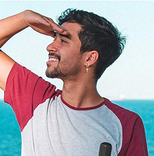 Flongo Pendientes de Mujer Hombre, Pendientes en Forma de Cruz de Estilo de Moda de Acero Inoxidable, Color Dorado, Regalo Navidad San Valentín