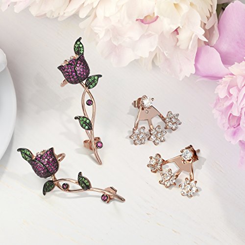 Flor Rosa Roja Flor Hélice Oreja Lóbulo Cartílago Oruga Trepadora Pin Pendientes Mujer Adolescente Latón Chapadooro Rosa