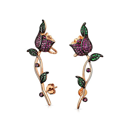 Flor Rosa Roja Flor Hélice Oreja Lóbulo Cartílago Oruga Trepadora Pin Pendientes Mujer Adolescente Latón Chapadooro Rosa