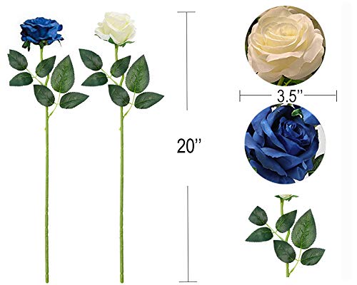 Floralsecret 12 Piezas Rosas Artificiales Flores de Seda Imidacial Ramo Decoración de Boda Casa(Blanca, Azul)