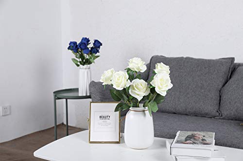 Floralsecret 12 Piezas Rosas Artificiales Flores de Seda Imidacial Ramo Decoración de Boda Casa(Blanca, Azul)