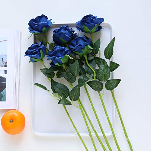 Floralsecret 12 Piezas Rosas Artificiales Flores de Seda Imidacial Ramo Decoración de Boda Casa(Blanca, Azul)