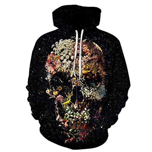 Flower Skull Artist Unisex Hoodie 3D Print Sudaderas Pullover Harajuku Mens Hoody Casual Streetwear Abrigo Masculino LMS1056 3XL