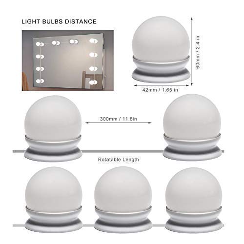 Flybiz Luces de Espejo con Usb Cable, Tocador LED Kit de Espejo con 10 Bombillas regulables, 3 Modos Ajustable de Color y 10 De Brillo de Luz, Para Diy Maquillaje Espejos Vestidor Baño Luz