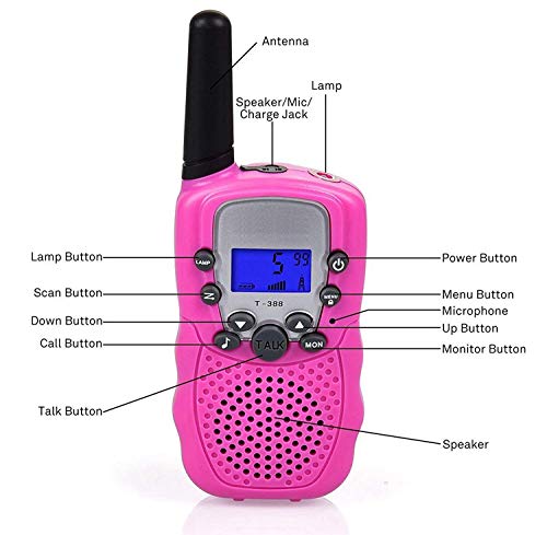 Flybiz Walkie Talkie Niños PMR446 8 Canales LCD Pantalla Función VOX 10 Tonos de Llamada Bloqueo de Canal Linterna Incorporado 8 Canales LCD Pantalla VOX (Rosa)