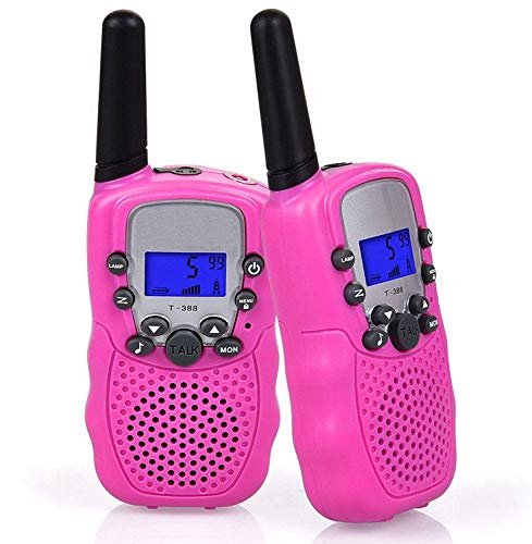 Flybiz Walkie Talkie Niños PMR446 8 Canales LCD Pantalla Función VOX 10 Tonos de Llamada Bloqueo de Canal Linterna Incorporado 8 Canales LCD Pantalla VOX (Rosa)