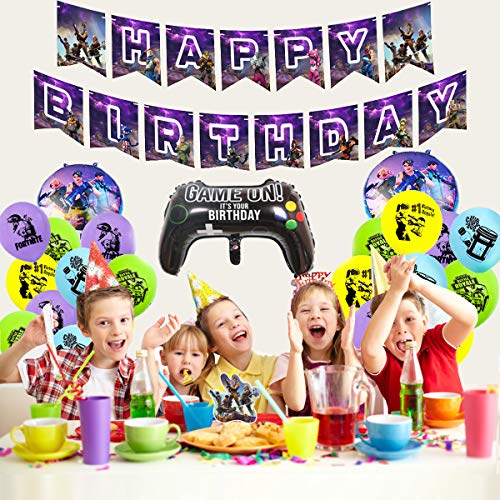 FLYFLY Conjunto de Suministros para la Fiesta, Decoraciones para Cumpleaños de Tema de Videojuegos para Fiesta Infantil, Adultos y Disfraces