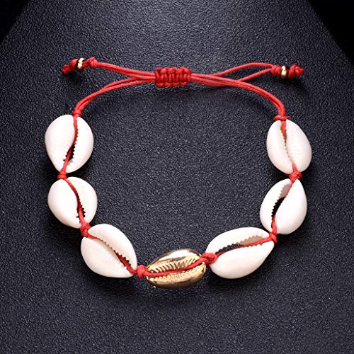 FlYHIGH 1 Juego de Collar + Pulsera de Verano Concha Playa joyería Fiesta Unisex Mujeres Hombres Encanto Pulsera Ajustable Trenzado Cuerda Natural Moda decoración Regalos