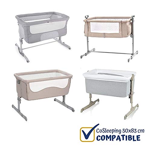 FlyIdeas Juego 8 Pza Sabanas Minicuna Colecho Next2Me 50x83cm | 2 Sabanas Bajeras 2 Protectores Colchon Impermeables 2 Sabanas Encimera y 2 Fundas de Almohada | 100% Algodon Organico Cert OEKO-TEX