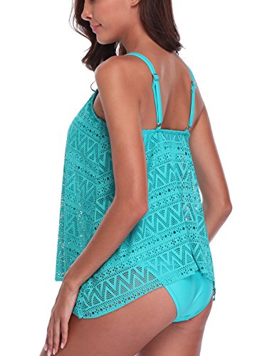FLYILY Mujer Tankini baño de Malla para Conjunto de Dos Piezas Bikini de Cintura Alta Tallas Grandes