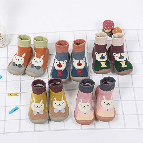 Fnsky Calcetines de bebé pantuflas calcetines, antideslizantes y cálidos calcetines de piso calcetines de invierno lindos zapatos de calcetín para bebé niño niña, Rosa, 22-23