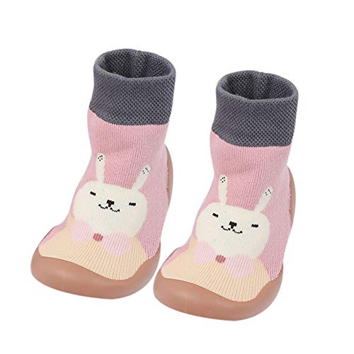 Fnsky Calcetines de bebé pantuflas calcetines, antideslizantes y cálidos calcetines de piso calcetines de invierno lindos zapatos de calcetín para bebé niño niña, Rosa, 22-23