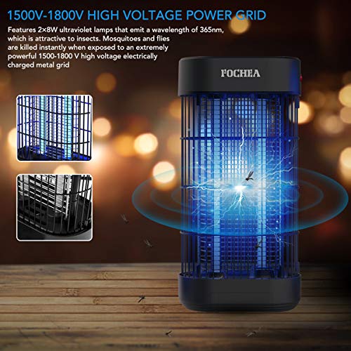 FOCHEA Lámpara Anti Mosquitos, UV Mata Mosquitos Electrico Mosquitos Killer para Mosquitos, Insectos, Moscas, Polillas Interior Exterior 18 W, Alimentada por Adaptador EU