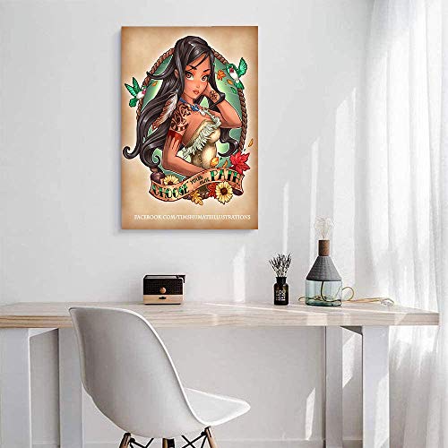 FOCLKEDS Princesa Pinup tatuajes, arte moderno de princesa, 20 x 28 pulgadas, decoración de pared de cocina, sin marco