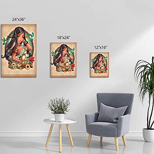 FOCLKEDS Princesa Pinup tatuajes, arte moderno de princesa, 20 x 28 pulgadas, decoración de pared de cocina, sin marco