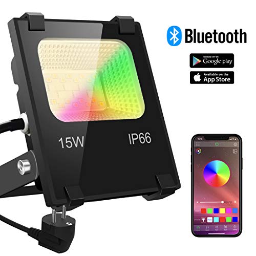 Foco LED Proyector de Exterior impermeable 15W Controlado por la Aplicación de Teléfono Foco Proyector Exteriores IP66 LED Foco de Colores Adaptado para Decoración de Jardín Parque Hotel Terraza