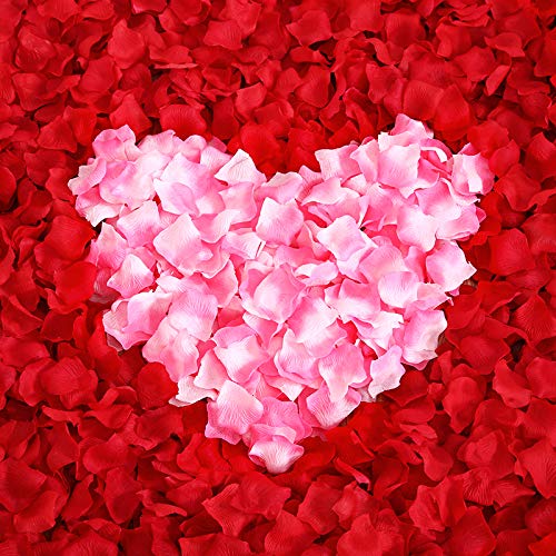 Fodlon 1500 Piezas Petalos de Rosa Artificiales, Pétalos de Rosa en Seda, Confeti para Boda, Noche Romántica, Día de San Valentín, Dispersión de Mesa (Rosa + Blanco)