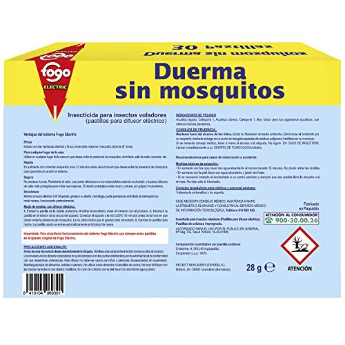 FOGO insecticida eléctrico antimosquitos recambio caja 30 pastillas