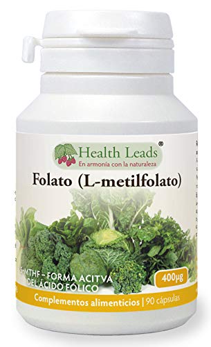 Folato L-metilfolato 400μg x90 cápsulas, 5-MTHF Forma activa de ácido fólico-vitamina B9, Apoya el crecimiento normal del tejido materno durante el embarazo, Sin estearato de magnesio, Hecho en Gales