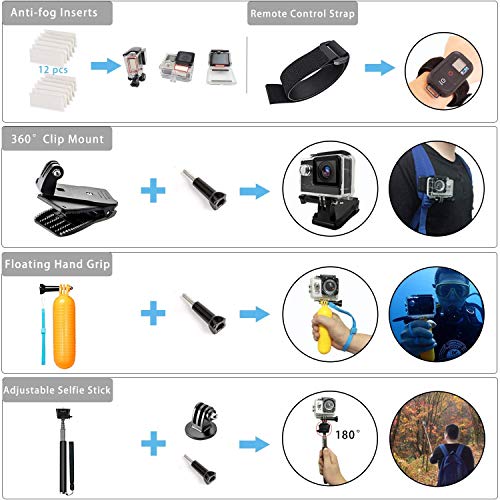Followsun 52-in-1 Accesorios para Gopro, Accesorios para Cámara de Acción GoPro Hero (2019)/Hero 8 7 6 5 4 Session 3+ 3 2 1 DJI OSMO Pocket AKASO Campark APEMAN Crosstour Sjcam Yi Victure