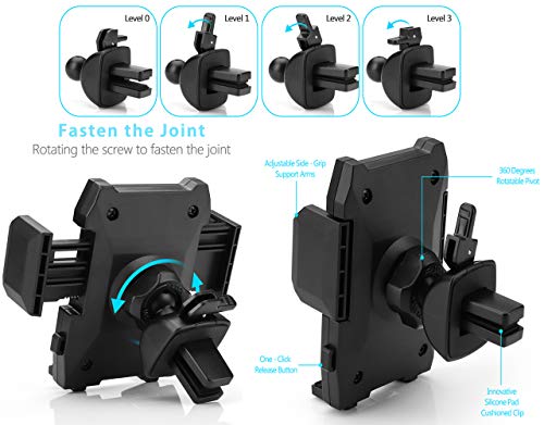 Foneso Soporte de Teléfono Móvil para Coche, Soporte Celular Universal Rejilla Ventilación con Rotación 360 Grados y Abrazadera Ajustable para iPhone 11 XS MAX/XR/X Samsung S10/S9/S8 Huawei P30pro
