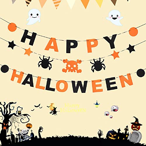 Fontee® 60 piezas halloween decoracion accesorios, Happy Halloween globos, pancarta, araña, murciélago, bruja, calabaza fantasma, para barra de Halloween, suministros de decoración para el hogar