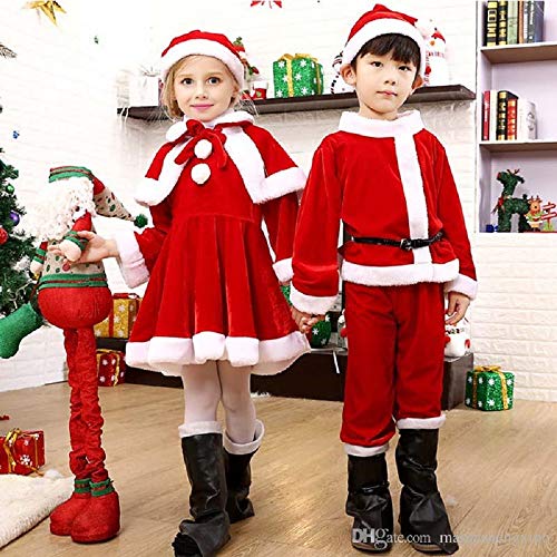 Fontee® Niñas Navidad Rojo Capa Terciopelo Saco de Disfraces para Niños y Gorro Navideño para Niños (Longitud 41 cm)