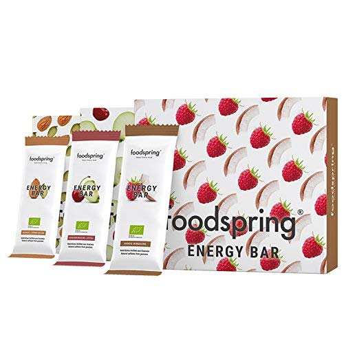 foodspring Barrita Energética pack de 12, Coco-Frambuesa, 12x35g, Cafeína para mascar. EL snack estimulante. Calidad 100% ecológica