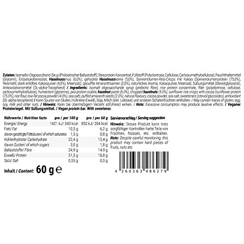 foodspring Barrita Proteica Vegana, 12 x 60g, Avellanas y Amaranto, tu snack proteico vegano con proteína 100% vegetal