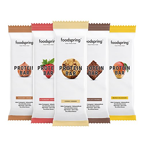 foodspring Barritas de Proteína, Sabor Fresa, Pack de 12 x 60g, Sin azúcar añadido, Baja en carbohidratos, Perfectas para después de entrenar