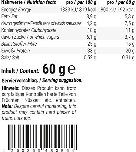foodspring Barritas de Proteína, Sabor Fresa, Pack de 12 x 60g, Sin azúcar añadido, Baja en carbohidratos, Perfectas para después de entrenar
