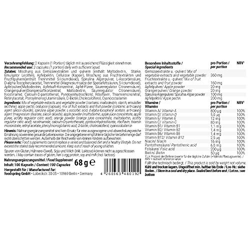 foodspring Daily Vitamins, 100 cápsulas, Aporte vitamínico para cada día