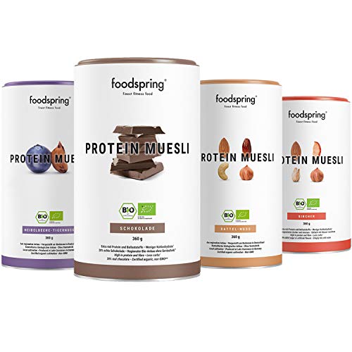 foodspring Muesli Proteico, 360g, Sabor Chocolate, Ingredientes 100% orgánicos, 29 g de proteína por porción, Con garantía de ser vegano y sin lactosa