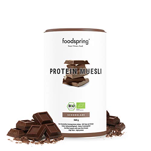 foodspring Muesli Proteico, 360g, Sabor Chocolate, Ingredientes 100% orgánicos, 29 g de proteína por porción, Con garantía de ser vegano y sin lactosa