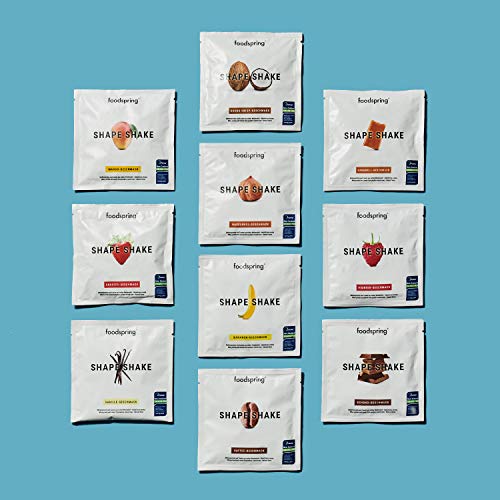 foodspring Muestras de Shape Shake, Mezcla de sabores, 10 x 30g, Batido saciante, 100% proteína de suero de leche en polvo, Enriquecido con L-carnitina (quema grasas)