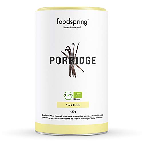foodspring Porridge Proteico, Vainilla, 420g, Porridge de soja 100% orgánica, Menos azúcares añadidos, Más sabor auténtic