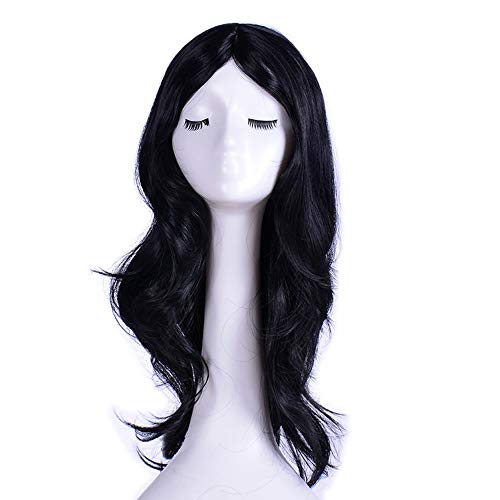 For Girls Sedosa Onda Larga Peluca de Pelo Calor Resistente Parte Media de la Peluca es Ligero Conveniente for cócteles de Trabajo y Todo Tipo de Eventos 72cm Negro (Color : Black)