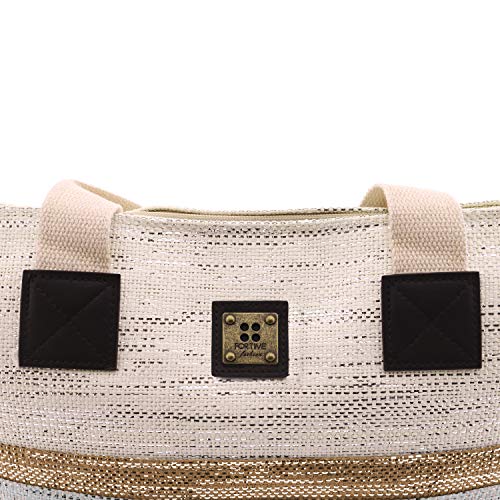 For Time Bolso de playa con destellos metálicos, Rafia Mujer, Gris, 52x36x1 cm