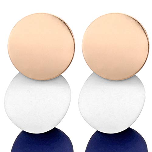 Forbestest Las Mujeres Elegantes Pendientes desiguales Redondas de Metal Brillante geométrica de aleación de Zinc Earstud Regalo de la joyería del oído de 3 Colores Útil (Azul grisáceo)