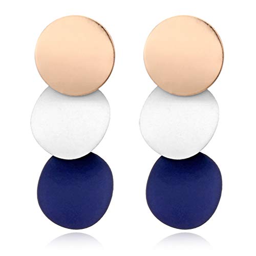 Forbestest Las Mujeres Elegantes Pendientes desiguales Redondas de Metal Brillante geométrica de aleación de Zinc Earstud Regalo de la joyería del oído de 3 Colores Útil (Azul grisáceo)