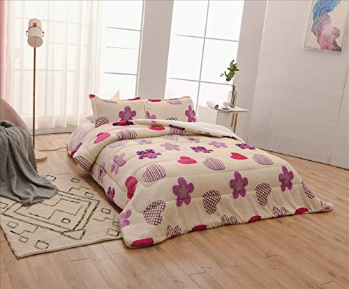 Foren Tex - Edredón nórdico de 600 g/m2, (L-3081), Corazones Fucsía, para Cama 135 (235 x 260 cm) Parte Superior de sedalina, Parte Inferior de Borreguillo para arroparte térmica.