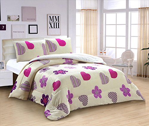 Foren Tex - Edredón nórdico de 600 g/m2, (L-3081), Corazones Fucsía, para Cama 135 (235 x 260 cm) Parte Superior de sedalina, Parte Inferior de Borreguillo para arroparte térmica.