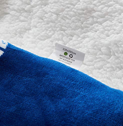 FOREN TEX Manta para Cama y sófa Franela con Sherpa Blanca (S-3089 + Bajera, Cama 90 y 105) Londres Llevan Fundas de Almohada (50x70) más una Bajera Ajustable Extra Suave Súper Cálida