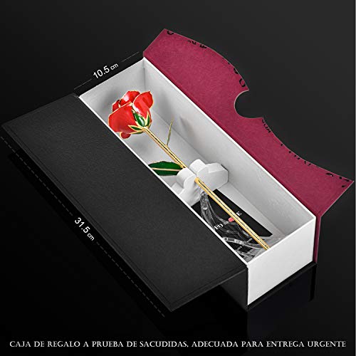 FORGIFTING Rosa Eterna, Regalos Originales para Mujer Ella Madre Novia Abuela en San Valentín, Sant Jordi, Día de la Madre, Aniversario, Boda, Cumpleaños - Flor Rosa de Oro de 24K (Rosa Roja+Soporte)